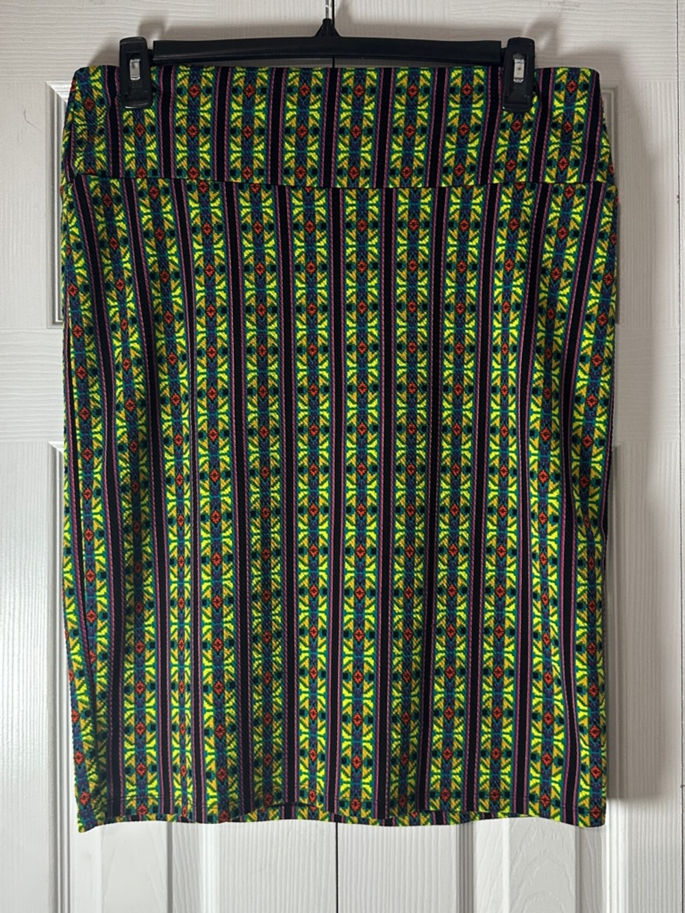 LuLaRoe Neon Green Tribal Stripe Pencil Skirt